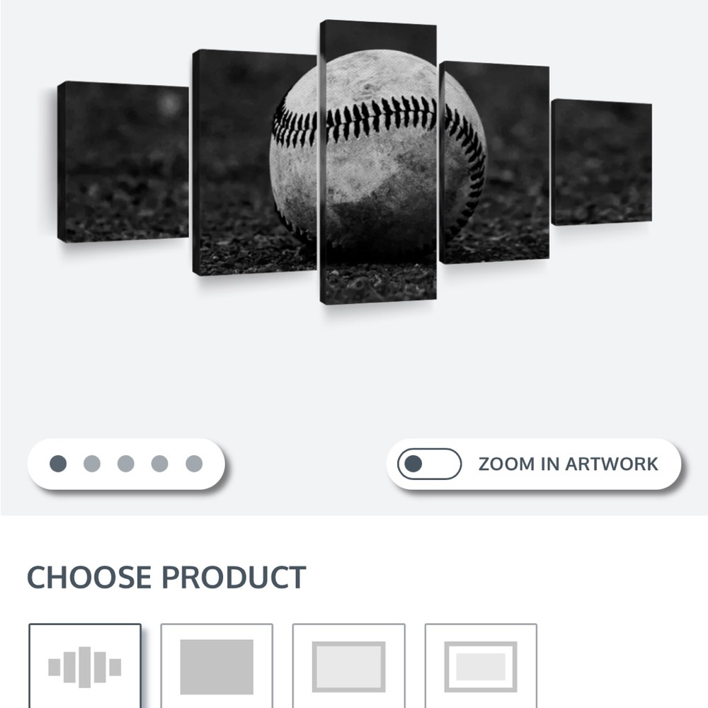 5 panels 45 x 22 Canvas Baseball Picture. Paid $150 on Elephant Stock.